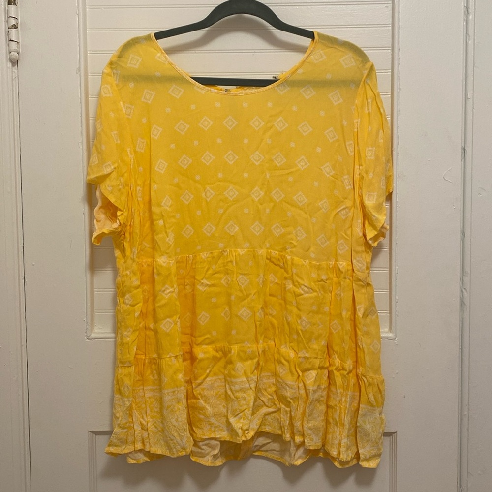 Yellow Patterned Peplum Blouse